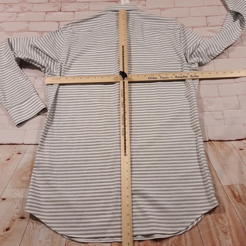 Banana Republic Non-Iron Shirt Mens Size Large Tall Slim‎ Fit Gray Striped NEW - Picture 7 of 11